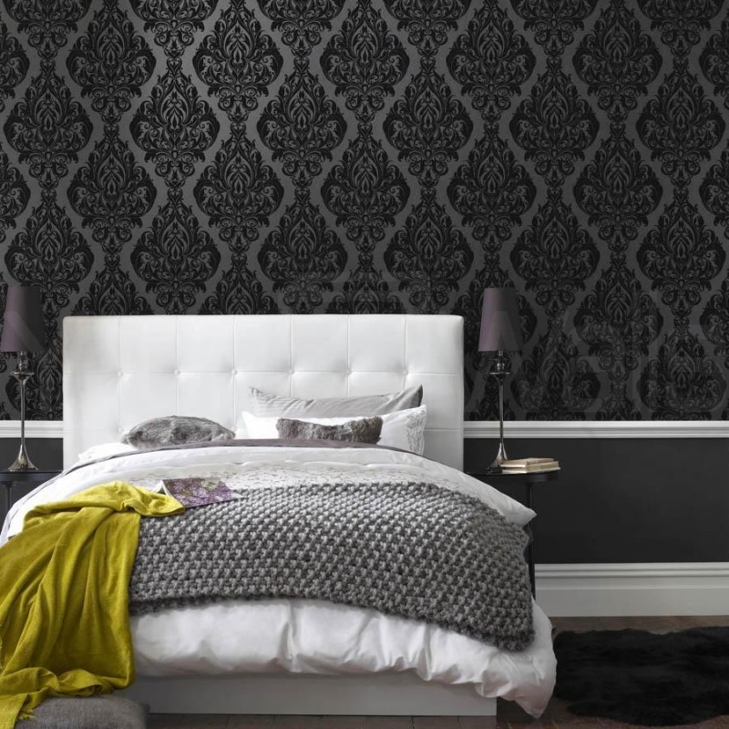 Kinky Vintage Black Flock Wallpaper | Buy Wallpaper Direct