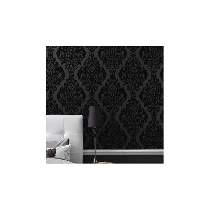 Kinky Vintage Black Flock Wallpaper | Buy Wallpaper Direct